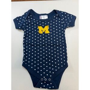 Michigan Wolverines Two Feet Ahead Bodysuit Toddler 18M Navy Blue Heart AOP NCAA